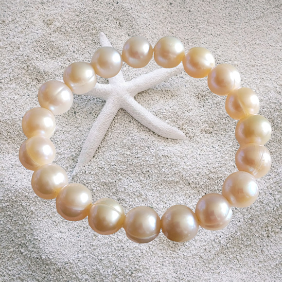 White Round Cultured Circlet Pearl Golf Stretch Bracelet 7" - Picture 1 of 3